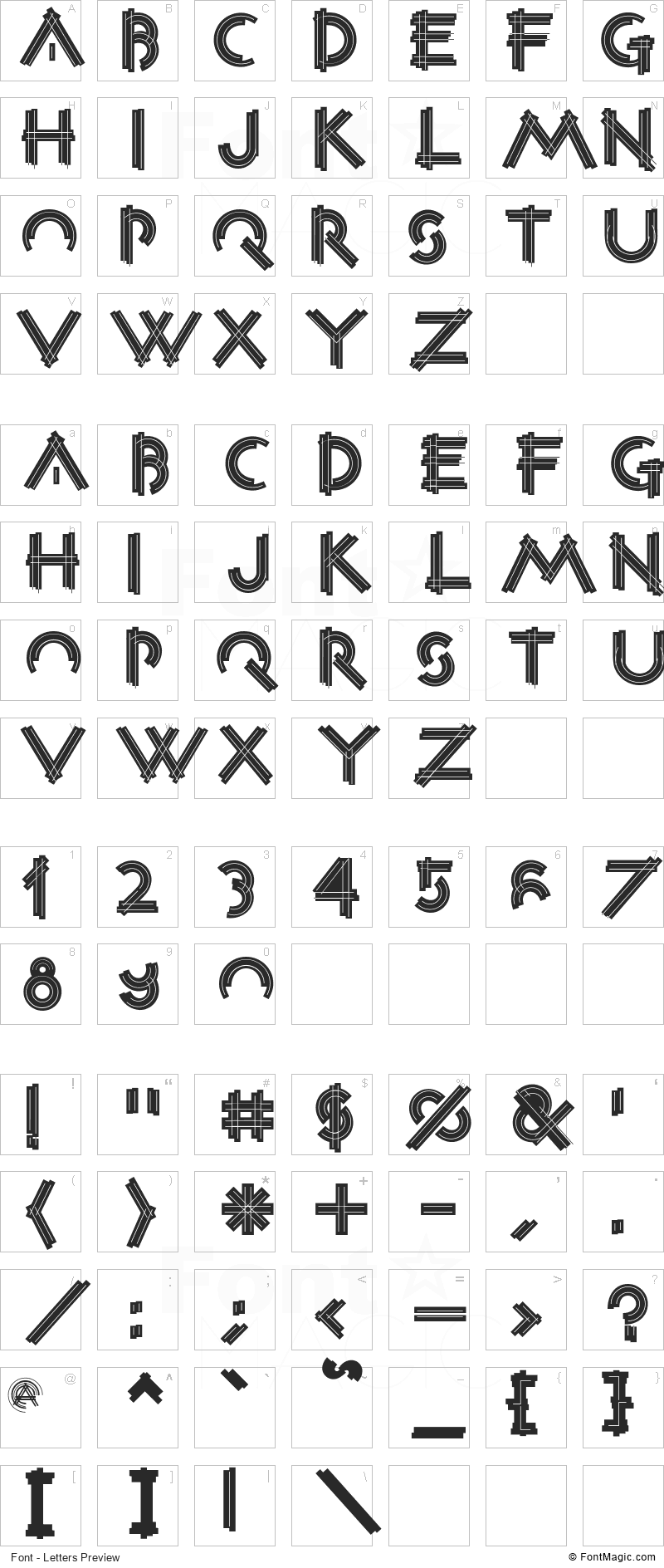 Construxia Black Inline Font - All Latters Preview Chart